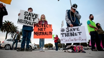 Supporters of Net Neutrality protest the FCC's decision to repeal the program in Los Angeles, California, November 28, 2017. REUTERS/ Kyle Grillot/File Photo (REUTERS)