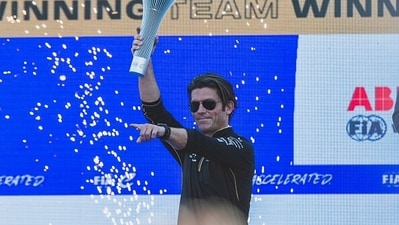 Jay Penske celebrates on podium during the Hyderabad E-Prix last year (Getty) Jay Penske celebrates on podium during the Hyderabad E-Prix last year (Getty)