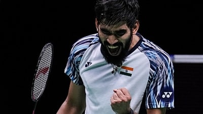 Kidambi Srikanth is over the moon after winning his match at the last Thomas Cup. (Getty) Kidambi Srikanth is over the moon after winning his match at the last Thomas Cup. (Getty)