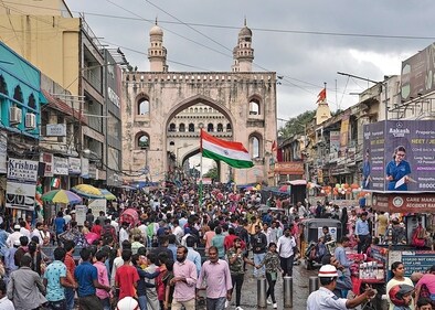 A crowded street near Charminar in Hyderabad. (AP File Photo)
