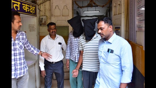 Two accused arrested from Punjab in connection with the firing incident outside Salman Khan's residence produced at the Esplanade court in Mumbai on Friday. (HT)