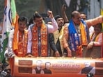 Maharashtra Deputy Chief Minister Devendra Fadnavis at a rally in Mumbai, India, on Friday, April 26, 2024. (Photo by Satish Bate/ Hindustan Times)
