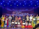 Musicians Sonu Nigam, Raju Singh, Agam Kumar Nigam, Aruna Sairam, Louis Banks, P Unnikrishnan and Ananth Vaidyanathan with the winners Musicians Sonu Nigam, Raju Singh, Agam Kumar Nigam, Aruna Sairam, Louis Banks, P Unnikrishnan and Ananth Vaidyanathan with the winners