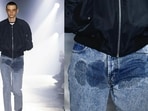 'Pee stain' jeans at the fall/winter 2023 runway. 'Pee stain' jeans at the fall/winter 2023 runway.