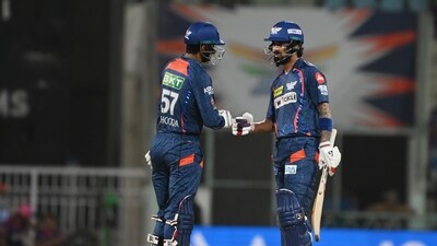KL Rahul and Deepak Hooda shared a crucial 115-run stand for the third wicket to set up the foundation of a challenging 196/5 in 20 overs. (Hindustan Times)