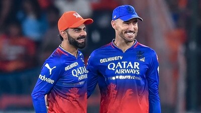 Faf du Plessis and his teammate Virat Kohli (L) celebrate their team's win at the end of the Indian Premier League (IPL) Twenty20 cricket match between Sunrisers Hyderabad and Royal Challengers Bengaluru (AFP) Faf du Plessis and his teammate Virat Kohli (L) celebrate their team's win at the end of the Indian Premier League (IPL) Twenty20 cricket match between Sunrisers Hyderabad and Royal Challengers Bengaluru (AFP)