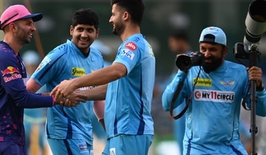 Keshav Maharaj,  Devdutt Padikkal and Yash Thakur in Lucknow (Deepak Gupta/ht)