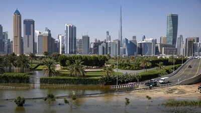 Floodwater in Dubai. (AP) (HT_PRINT) Floodwater in Dubai. (AP) (HT_PRINT)