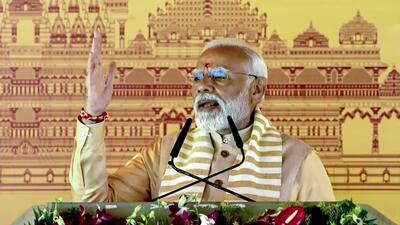 Prime Minister Narendra Modi at the foundation stone laying ceremony of the Shri Kalki Dham temple in Sambhal on February 19, 2024. (FILE PHOTO) Prime Minister Narendra Modi at the foundation stone laying ceremony of the Shri Kalki Dham temple in Sambhal on February 19, 2024. (FILE PHOTO)