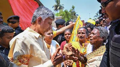 TDP chief N Chandrababu Naidu during a door-to-door campaign ahead of the Lok Sabha polls, in Kuppam, Andhra Pradesh. (PTI) TDP chief N Chandrababu Naidu during a door-to-door campaign ahead of the Lok Sabha polls, in Kuppam, Andhra Pradesh. (PTI)