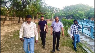 The walking track in the Sector 51 park was made in a haphazard manner, and some portion of it was missing at multiple places, said an official. (HT Photo) The walking track in the Sector 51 park was made in a haphazard manner, and some portion of it was missing at multiple places, said an official. (HT Photo)