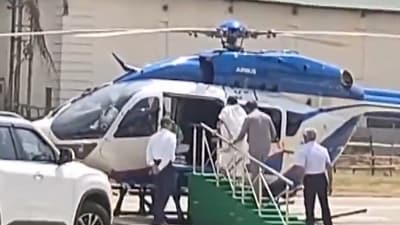 Videograb of West Bengal chief minister Mamata Banerjee boarding a helicopter in Durgapur on Saturday. (ANI)