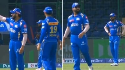 Hardik Pandya was fielding in the deep as Rohit Sharma set the field during DC's early assault on MI (Screengrab) Hardik Pandya was fielding in the deep as Rohit Sharma set the field during DC's early assault on MI (Screengrab)