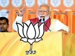 Prime Minister Narendra Modi addresses a public meeting for the Lok Sabha elections 