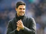 Arsenal's manager Mikel Arteta celebrates at the end of the English Premier League soccer match between Tottenham Hotspur and Arsenal. Arsenal's manager Mikel Arteta celebrates at the end of the English Premier League soccer match between Tottenham Hotspur and Arsenal.