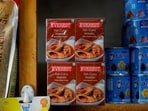 FILE PHOTO: Boxes of Everest fish curry masala are stacked on the shelf of a shop at a market in Srinagar, April 23, 2024. REUTERS/Sharafat Ali/File Photo
