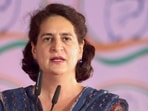 Congress leader Priyanka Gandhi Vadra addresses a public meeting for the Lok Sabha elections. (PTI Photo)