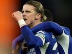 Chelsea's Conor Gallagher scores their second goal against Aston Villa.