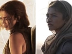 Deepika in the new poster of Kalki 2898 AD and Zendaya in a still from Dune 2. Deepika in the new poster of Kalki 2898 AD and Zendaya in a still from Dune 2.