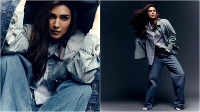 In terms of accessories, she kept it minimal, styling her look with a pair of white socks, loose hair, and minimal make-up. By combining different colours, her outfit is a masterclass in styling denim with panache. (Instagram/@kritisanon) In terms of accessories, she kept it minimal, styling her look with a pair of white socks, loose hair, and minimal make-up. By combining different colours, her outfit is a masterclass in styling denim with panache. (Instagram/@kritisanon)