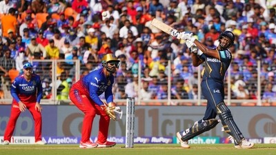 Initially, Sai Sudharsan (84*) and Shahrukh Khan (58) took Gujarat Titans to 200/3 in 20 overs. (ANI)