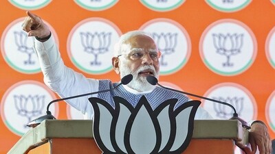 Prime Minister Narendra Modi addresses a public meeting in support of the Bharatiya Janata Party (BJP) candidate for the third phase of the Lok Sabha elections, in Ballari on Sunday. (BJP) Prime Minister Narendra Modi addresses a public meeting in support of the Bharatiya Janata Party (BJP) candidate for the third phase of the Lok Sabha elections, in Ballari on Sunday. (BJP)