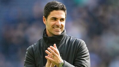 Arsenal's manager Mikel Arteta celebrates at the end of the English Premier League soccer match between Tottenham Hotspur and Arsenal. (AP) Arsenal's manager Mikel Arteta celebrates at the end of the English Premier League soccer match between Tottenham Hotspur and Arsenal. (AP)