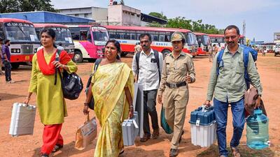 EVMs were destroyed at a polling station in Indiganatta village in Chamarajanagar district on Friday during a clash between two groups of villagers over whether to vote or not in the Lok Sabha elections. (PTI)