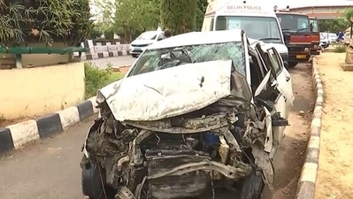 The accident took place when the speeding Jaguar car hit the cab and two other vehicles. (ANI) The accident took place when the speeding Jaguar car hit the cab and two other vehicles. (ANI)