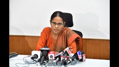 Mumbai, India – April 28, 2024: DCP Crime Branch Ragasudha R addressing the media regarding the detection of a organised inter state network involved in trafficking of babies, at CP office, in Mumbai, India, on Sunday, April 28, 2024. (Photo by Bhushan Koyande/HT Photo) Mumbai, India – April 28, 2024: DCP Crime Branch Ragasudha R addressing the media regarding the detection of a organised inter state network involved in trafficking of babies, at CP office, in Mumbai, India, on Sunday, April 28, 2024. (Photo by Bhushan Koyande/HT Photo)