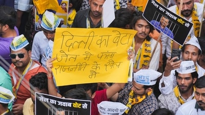 The local leaders from the AAP's alliance partner Congress also attended the roadshow with their supporters. (PTI) The local leaders from the AAP's alliance partner Congress also attended the roadshow with their supporters. (PTI)