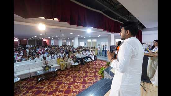 A political party’s meeting going on in an enclosed place to avoid heat in Lucknow. (Sourced)