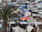 A view of tents set up for displaced Palestinians amid fears of Israeli ground offensive on Rafah, as the conflict between Israel and Hamas continues, in the al-Mawasi area in Deir Al-Balah, in the central Gaza, Strip,