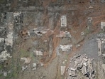 This aerial photo shows the old sunken town of Pantabangan in Nueva Ecija province on April 26, 2024. Remnants of the centuries-old town of Pantabangan reemerged in the northern Philippines after a dam's water level dropped amid a drought that plagues many parts of the country. 
