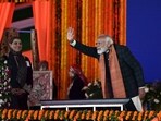 A file photo of Prime Minister Narendra Modi during the launch of various projects and a public rally,at Bakshi Stadium in Srinagar on March 7.(Waseem Andrabi /Hindustan Times)
