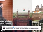 A video montage showing Rahul Gandhi and shots of the Red Fort.