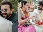 Sanjay Dutt looked happy to be attending Dhruva Sarja's son's naming ceremony.