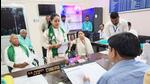 RJD candidate Rohini Acharya, accompanied by father Lalu Prasad and mother Rabri Devi, files her nomination for Saran Lok Sabha seat on Monday. (HT photo)