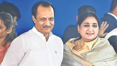 **EDS: FILE IMAGE** Mumbai: In this Monday, Dec. 30, 2019 file photo, NCP leader Ajit Pawar with wife Sunetra Pawar at Vidhan Bhavan, in Mumbai. Maharashtra Deputy Chief Minister Ajit Pawar's wife and the NCP's probable candidate from the Baramati Lok Sabha constituency Sunetra Pawar met Congress veteran and Sharad Pawar's old rival Anantrao Thopte, at his home in Bhor on Friday, said his son and local Congress MLA Sangram Thopte. (PTI Photo/Mitesh Bhuvad) (PTI03_02_2024_000276A) (PTI) **EDS: FILE IMAGE** Mumbai: In this Monday, Dec. 30, 2019 file photo, NCP leader Ajit Pawar with wife Sunetra Pawar at Vidhan Bhavan, in Mumbai. Maharashtra Deputy Chief Minister Ajit Pawar's wife and the NCP's probable candidate from the Baramati Lok Sabha constituency Sunetra Pawar met Congress veteran and Sharad Pawar's old rival Anantrao Thopte, at his home in Bhor on Friday, said his son and local Congress MLA Sangram Thopte. (PTI Photo/Mitesh Bhuvad) (PTI03_02_2024_000276A) (PTI)