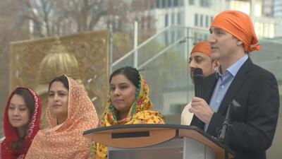Canadian Prime Minister Justin Trudeau addressing the Khalsa Day nagar kirtan in Toronto on Sunday afternoon. (HT photo) Canadian Prime Minister Justin Trudeau addressing the Khalsa Day nagar kirtan in Toronto on Sunday afternoon. (HT photo)