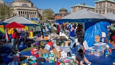 A drone view shows an encampment at Harvard University where students protest in support of Palestinians (REUTERS/Brian Snyder) (REUTERS)