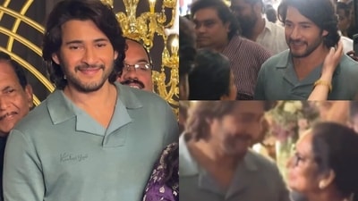 Mahesh Babu looked happy as he clicked pics with fans at a family wedding. (X/Artistry Buzz) Mahesh Babu looked happy as he clicked pics with fans at a family wedding. (X/Artistry Buzz)
