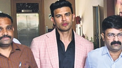 Mumbai, India – April 28, 2024: Actor Sahil Khan at CP office after arrested by the Mumbai Crime Branch's SIT in connection with the Mahadev Betting App case, in Mumbai, India, on Sunday, April 28, 2024. (Photo by Bhushan Koyande/HT Photo) Mumbai, India – April 28, 2024: Actor Sahil Khan at CP office after arrested by the Mumbai Crime Branch's SIT in connection with the Mahadev Betting App case, in Mumbai, India, on Sunday, April 28, 2024. (Photo by Bhushan Koyande/HT Photo)
