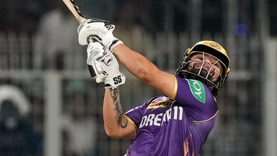 Kolkata Knight Riders batter Rinku Singh plays a shot (PTI) Kolkata Knight Riders batter Rinku Singh plays a shot (PTI)