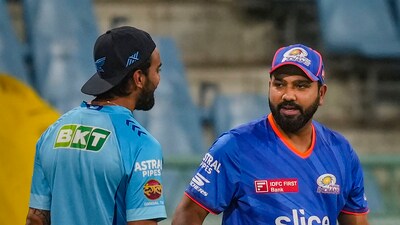 Mumbai Indians player Rohit Sharma and LSG skipper KL Rahul during a practice session (PTI)