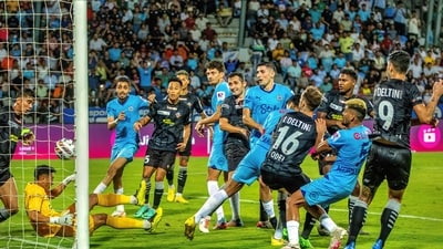 Mumbai: Mumbai City FC players score a a goal during the Indian Super League (ISL) semi-final match against FC Goa. (PTI) Mumbai: Mumbai City FC players score a a goal during the Indian Super League (ISL) semi-final match against FC Goa. (PTI)