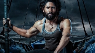 Naga Chaitanya in a still from Thandel. Naga Chaitanya in a still from Thandel.