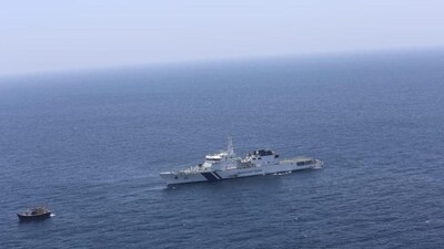 The Indian Coast Guard intercepted the fishing boat off Porbander coast after the Gujarat ATS squad received information that three individuals from Mumbai and Bheed in Maharashtra were attempting to smuggle narcotics via sea route. (Image posted on X by the Indian Coast Guard) The Indian Coast Guard intercepted the fishing boat off Porbander coast after the Gujarat ATS squad received information that three individuals from Mumbai and Bheed in Maharashtra were attempting to smuggle narcotics via sea route. (Image posted on X by the Indian Coast Guard)