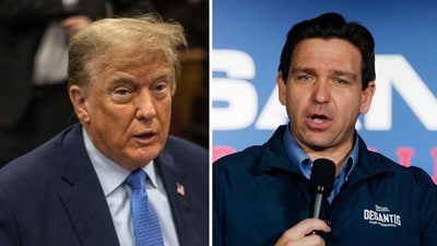 Ron DeSantis met Donald Trump in private to ‘bury the hatchet’ (Photo by Dave Sanders / POOL / AFP, AP Photo/Michael Dwyer, File) Ron DeSantis met Donald Trump in private to ‘bury the hatchet’ (Photo by Dave Sanders / POOL / AFP, AP Photo/Michael Dwyer, File)