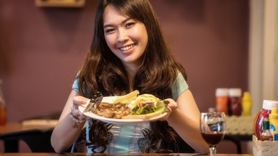 You can follow the practice of mindful eating which will help slow down your eating pace. Try putting your fork down between bites, chewing thoroughly, and avoiding distractions while you eat. You can follow the practice of mindful eating which will help slow down your eating pace. Try putting your fork down between bites, chewing thoroughly, and avoiding distractions while you eat. 